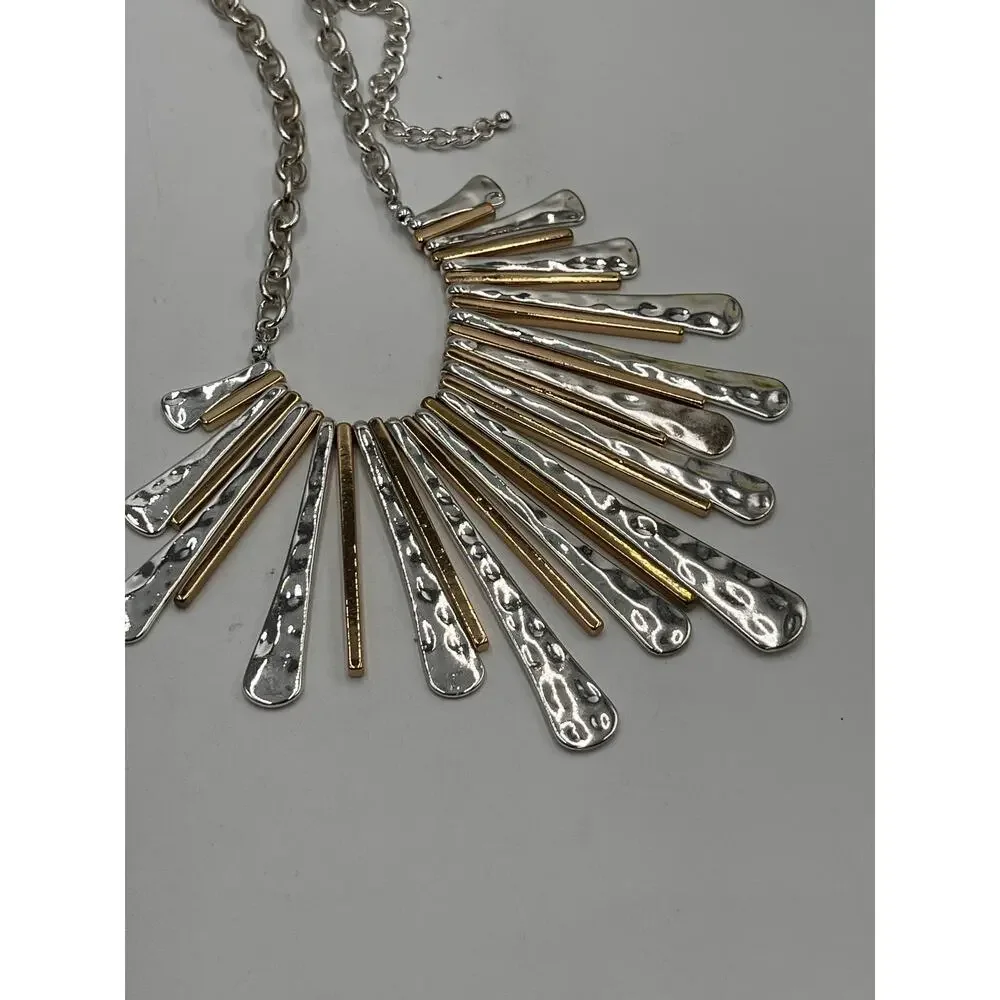 Natasha Signed Mixed Metal‎ Color Fringe Waterfall Spike Bib Statement Necklace